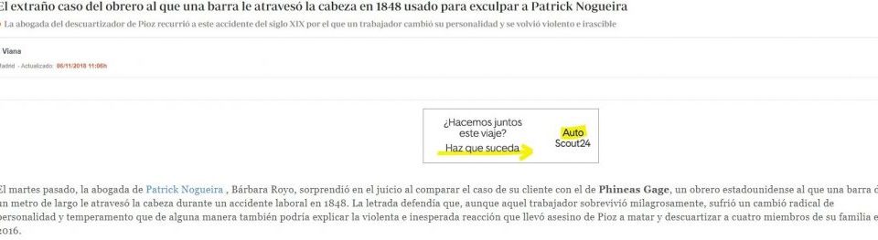 caso del obrero al que una barra le atravesó la cabeza en 1848 usado para exculpar a Patrick Nogueira