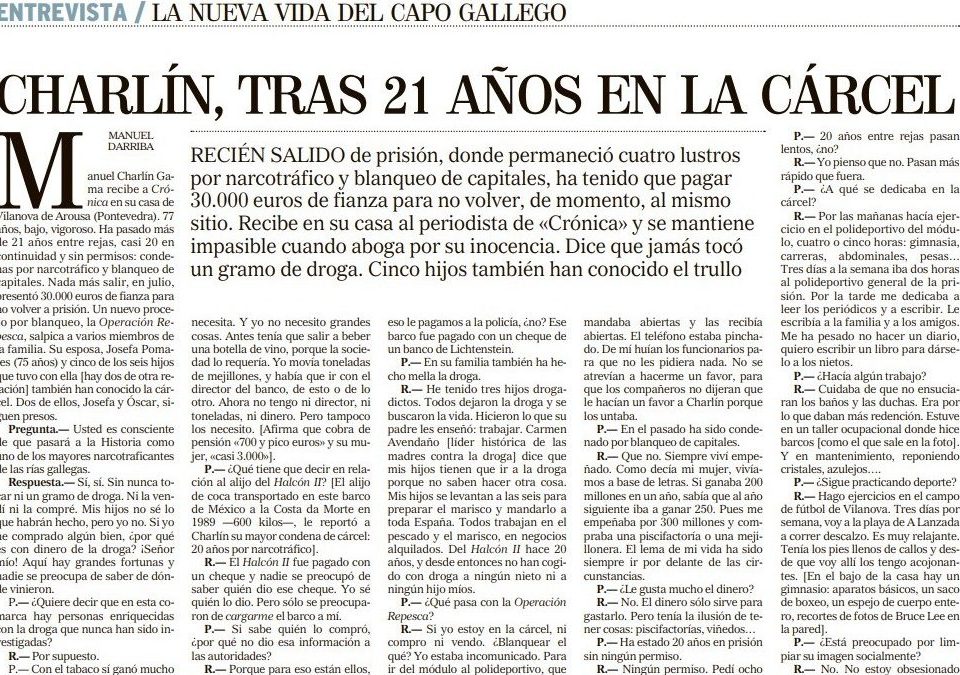 Charlín, tras 21 años en la cárcel