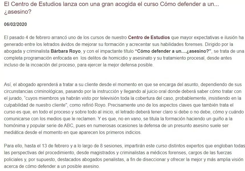Centro de Estudios lanza con una gran acogida el curso Cómo defender a un…¿asesino?