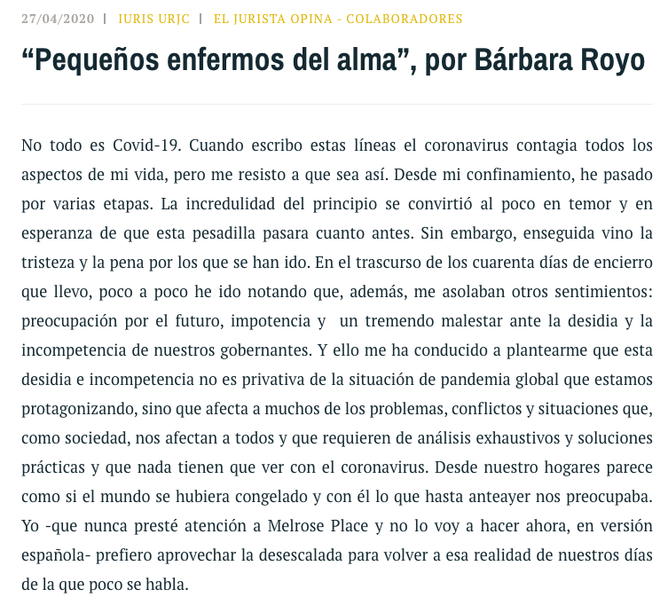 Pequeños enfermos del alma, por Barbara Royo