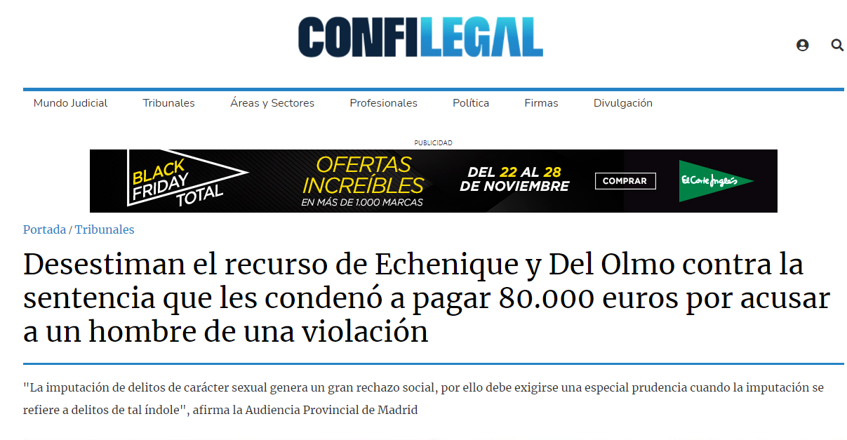 Desestiman el recurso de Echenique y Del Olmo contra la sentencia que les condenó a pagar 80.000 euros por acusar a un hombre de una violación